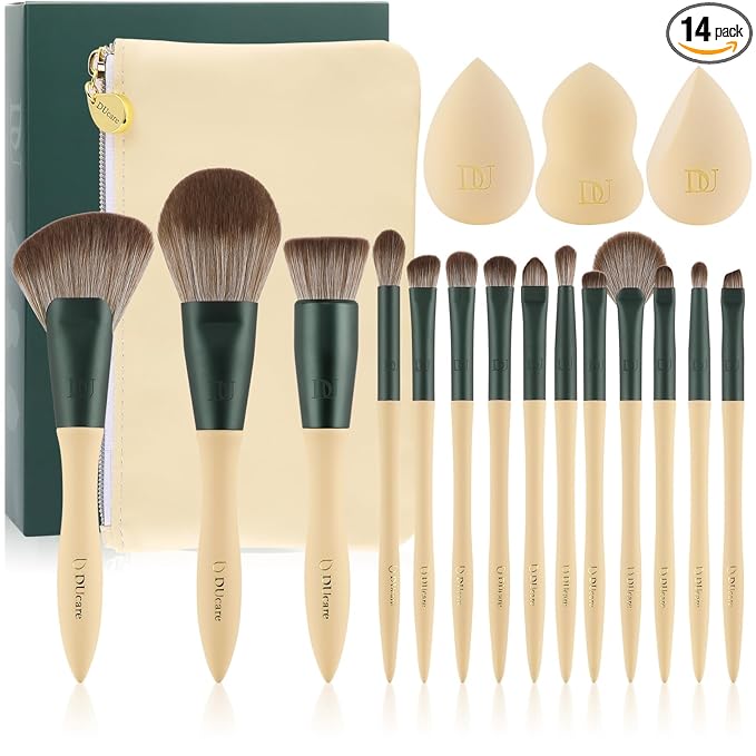 DUcare Makeup Gift Set 18PCS,with 14pcs Makeup Brushes Set 3Pcs Makeup Sponges 1PC Cosmetic Bag for Foundation Blending Powder Blush Concealers Eye Shadows