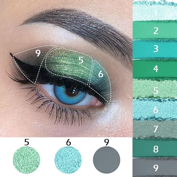 WanTuoluo 9 Colors Green Smoky Matte Shimmer Eyeshadow Palette with Mirror for Eye Makeup,High Pigmented Eye Shadow Primers Powder Palet de sombras de ojos