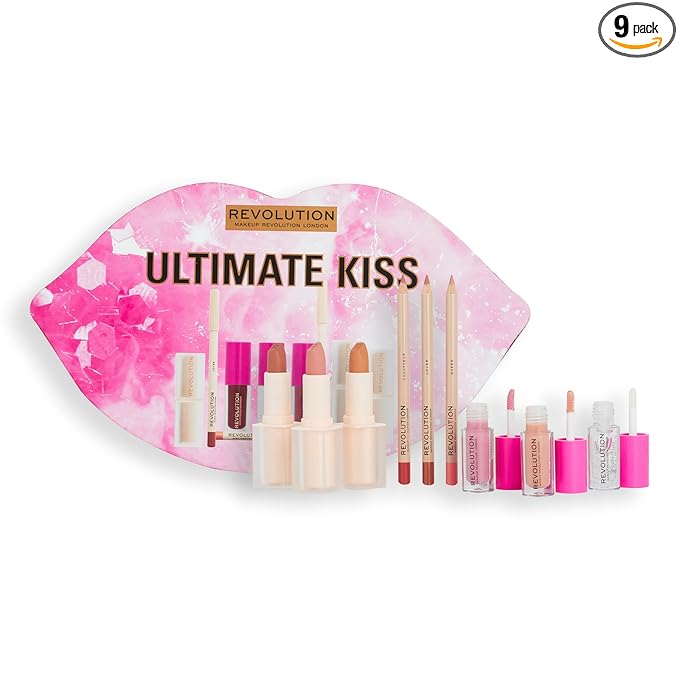 Makeup Revolution Ultimate Kiss Lip Gloss Collection, Lipsticks & Lip Liners Gift Box