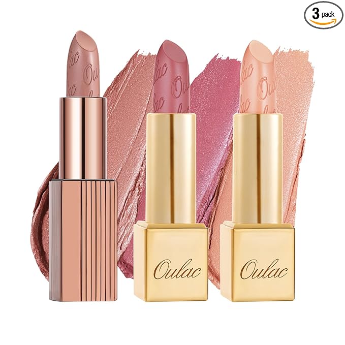Oulac Metallic Nude Lipstick Set 3PCS, Comfortable Creamy Texture, Smooth No Grainy Feeling, Vegan & Gluten Free, Full-Coverage Lip Makeup, 3 X 4.3 g, 603+GM04+GM06