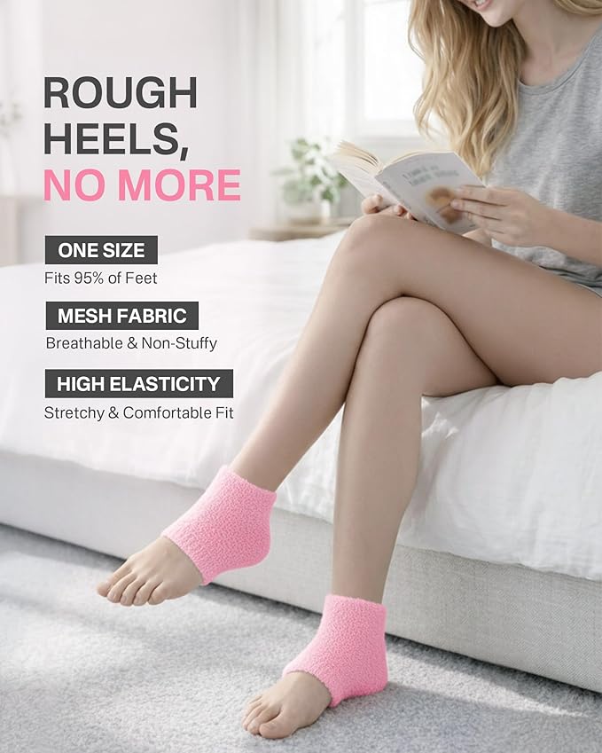 Moisturizing Socks Women, Feather Yarn Gel Socks, Foot Moisturizing Socks(Size 9-11) Deeply Hydrating for Dry, Cracked Heels, Silicone Socks for Women, Perfect Galentines Day Gifts, 1 Pair (Heel-Pink)