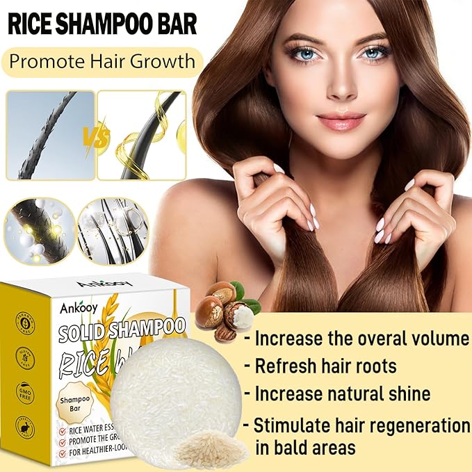 2 Pack Solid Shampoo Bar Rosemary Oil for Hair Growth,Deep Cleansing Rice Water Shampoo Bar Organic Protein &Vitamins for Damage Hair,Anti Hair Loss,Strengthening & Volumizing Hair,Travel Size Shampoo