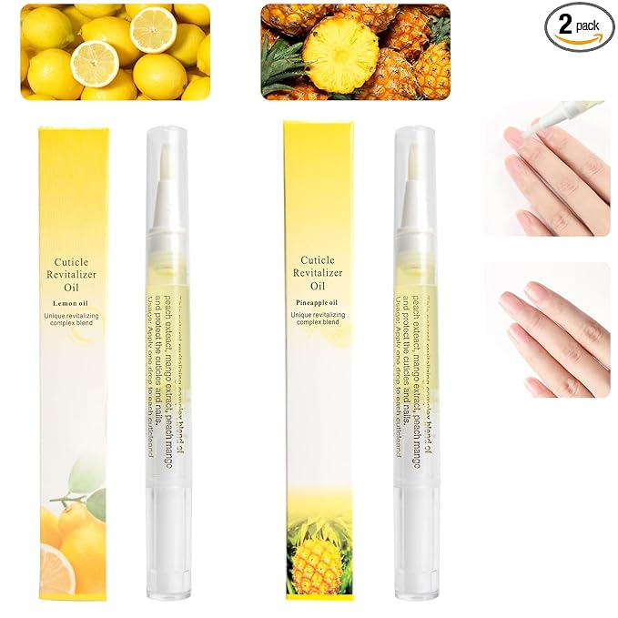 Meschett 2PCS Cuticle Oil Pens for Nail Care,Cuticle Revitalizer Oil Pen with Soft Brush,Cuticle Oil to Prevent Nail Cracking and Dry (Pineapple & Lemon Flavor)