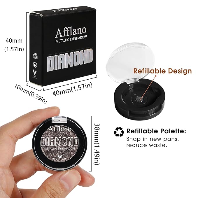 Afflano Multichrome Black Glitter Eyeshadow, Single Shimmery Black Eye Shadow Iridescent Sparkly, Smokey Goth Metallic Eye Makeup Pigmented, Waterproof Vegan Formula Monochrome Eyeshadow for Party