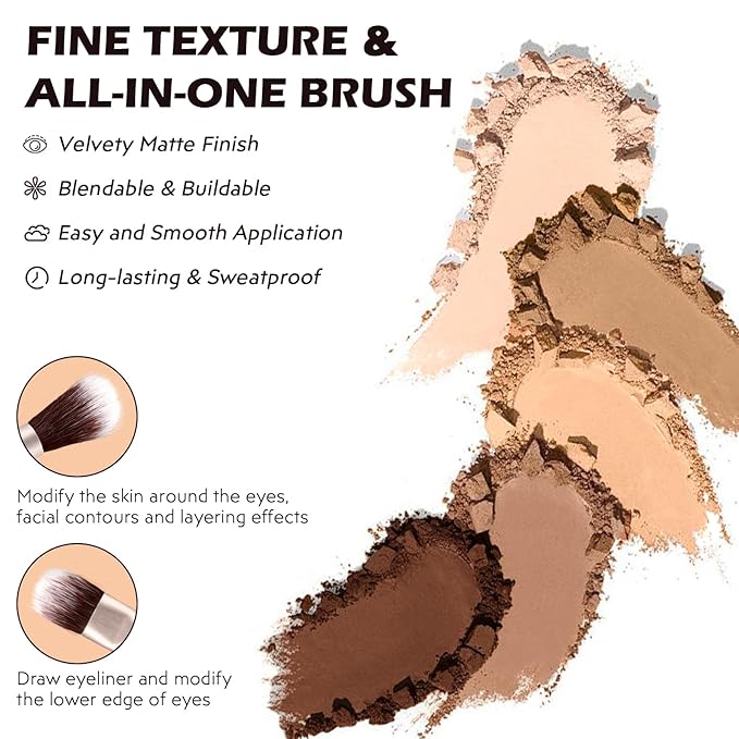 5 Colors Matte Eyeshadow Palette with Brush - Neutral Nude Taupe Brown Eye Shadow Palette Makeup, Natural Waterproof Cool-Toned Eyeshadow for Green & Blue & Brown Eyes and Smokey Makeup, 01#