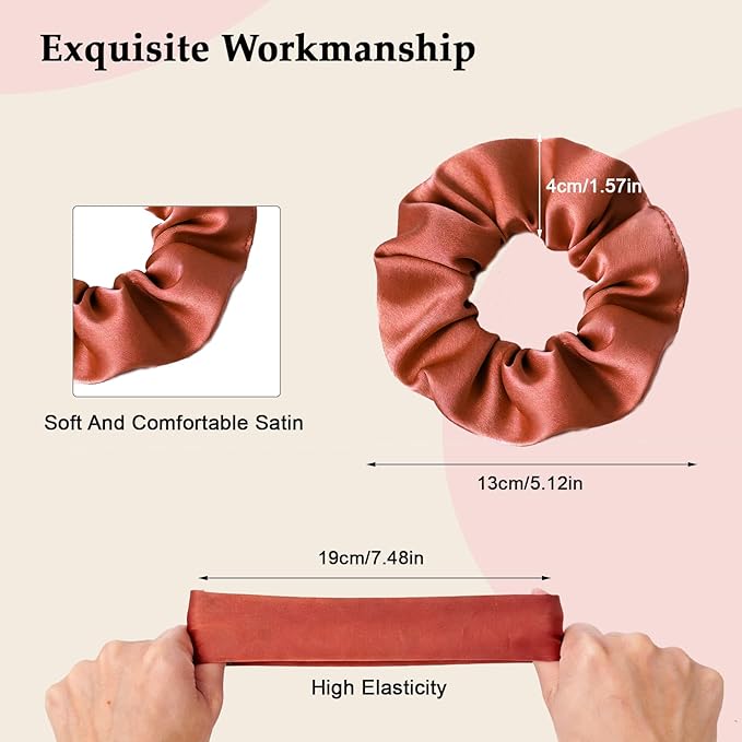 Satin Scrunchies for Women – 8PCS Earth Tone Silk Hair Ties – No Crease, Frizz-Free, Warm & Natural Hair Bands for Thick & Thin Hair, Earthy Hair Accessories Gifts