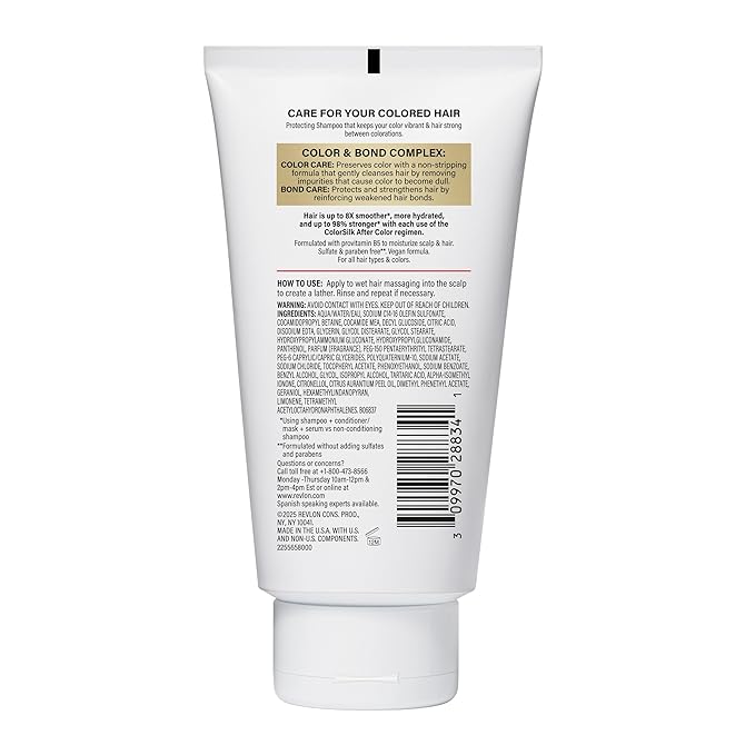 REVLON ColorSilk After Color Shampoo, Moisturizing & Bond Repairing, Sulfate & Paraben Free, Vegan, For All Hair Colors & Types, 7.10 fl oz