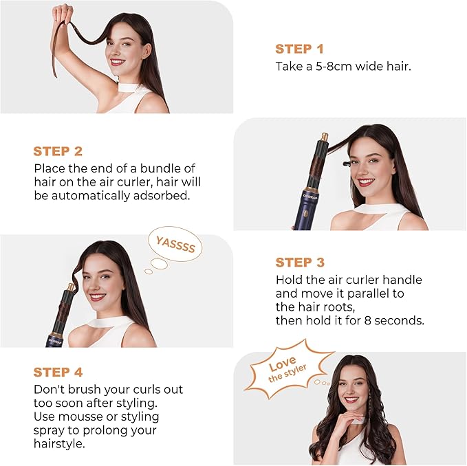 6 in ONE Blow Dryer Brush,Air Curling Iron Round Brush Blow Dryer 800W,Ionic Hair Dryer Brush for Women, Hot Air Brush Hair Styling Tools 100-120V