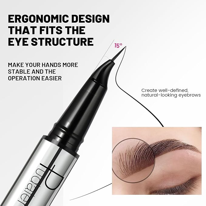Pudaier 2 Pack 2 Fine Tip Eyebrow Pen, Waterproof Filling Faux Brow Makeup Pencils for Women with Precise Curved Brush-Tip to Fast Create Natural Hair-Like Brows, Last All-Day (Light Blonde)
