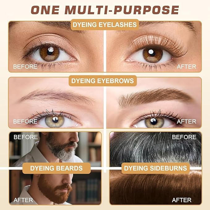 Eyelash & Eyebrow Color Kit, 2 in 1 Professional Lash & Brow Color Kit, Easy to Use with Natural Results, DIY Hair Coloring Eye Lash & Eye Brow Set for Beginner Salon Beauty 7ml (Brown/Light Brown)