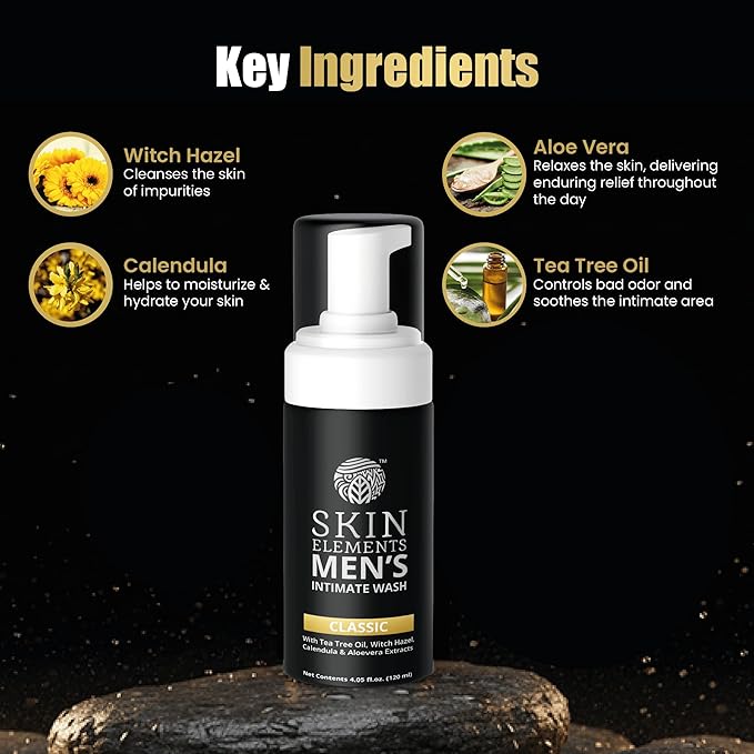 Skin Elements Intimate Wash for Men with Tea Tree Oil | pH Balanced Foaming Hygiene Wash | Control Bad Odor & Unwanted Sweat | Refreshes Intimate Area | 240 ml | Pack of 2