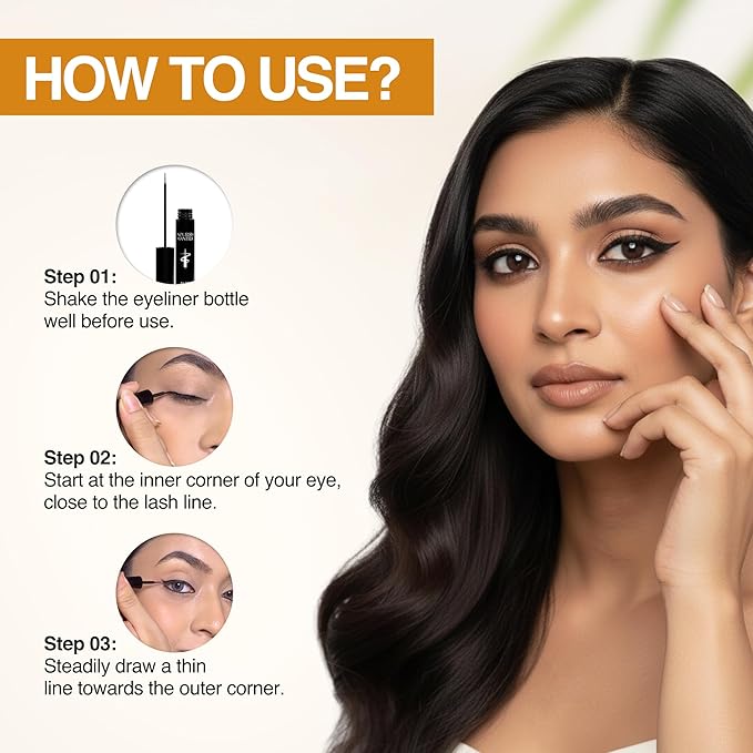 Nourish Mantra All-Day Liquid Eyeliner Waterproof 3ml | Formulated with Argan Oil, Vitamin E | Intense Pigmentation | Smudge Proof | Waterproof Eyeliner| Long Lasting | Black Eyeliner Liquid