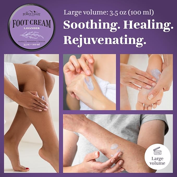 Pumice Valley Foot Balm Cream for Dry Cracked Heels and Feet - Natural Foot Moisturizer Balm for Calluses and Dry Feet Treatment (2 Pack Mix Lavender Rosemary)