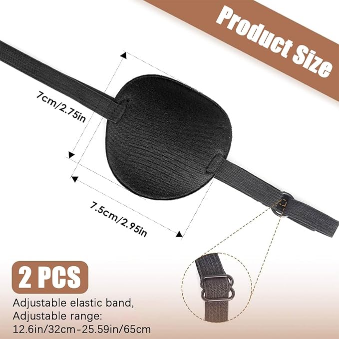 2 Pcs Eye Patch for Adults Kids,3D Adjustable Eye Patches for Amblyopia Lazy Pirate Costume(Black)