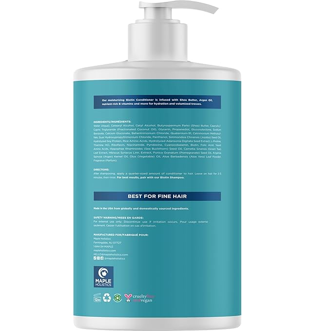 Biotin Conditioner for Thinning Hair - Volumizing Conditioner for Fine Thin & Weak Hair - Sulfate Paraben & Silicone Free with Nourishing Plant Proteins Argan Oil Green Tea & B Vitamins (32 Fl Oz)