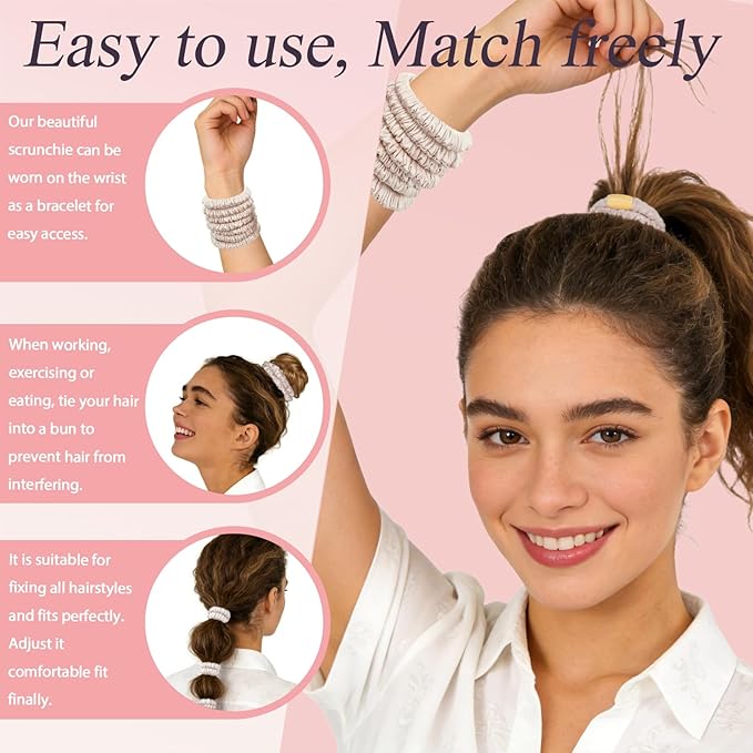 Silk Satin Hair Scrunchies for Women, 8 Pack Pink, No Crease, Frizz Control & Hair Breakage Reduction, Soft Hair Ties for All Hair Types, Elastic Hair Accessories for Daily Wear & Gift