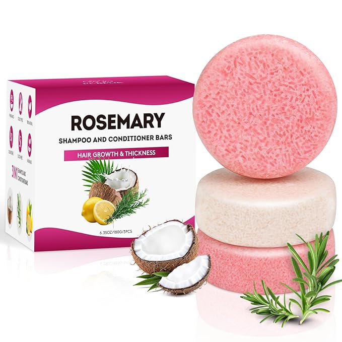 Rosemary Bar Shampoo and Conditioner for Thinning Hair, Volume Solid Shampoo Bar, Hair Thickening & Regrowth, Coconut Oil Conditioner for Deep Moisturizing, Paraben & Silicone Free