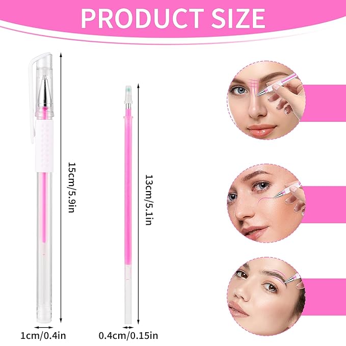 TIESOME Eyebrow Microblading Marker Pens, 2pcs Skin Marker Pen Eyebrow Makeup Position Mapping Mark Tools Eyebrow Mapping Pen Stencil with 4 replacement refills (Pink)