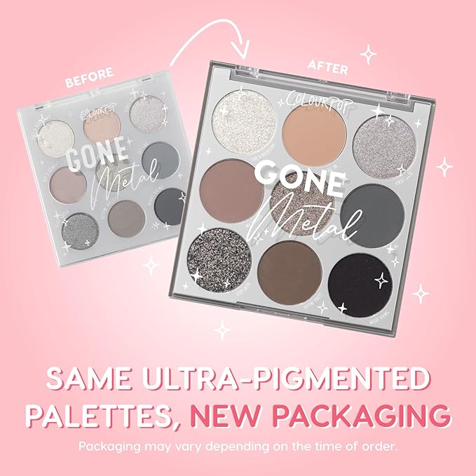 ColourPop Eyeshadow Palette - Eye Makeup Palette with Matte, Metallic, Matte Sparkle & Glitter Finishes - High-Pigment Eye Makeup with a Long-Wearing Formula - Gone Metal (0.3 oz)
