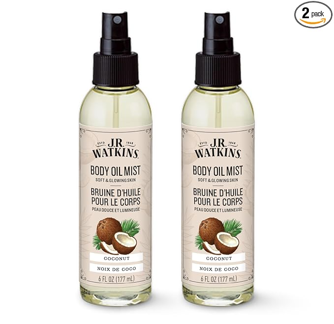 J.R. Watkins Naturally Hydrating Body Oil Mist, Coconut, 6 fl oz, 2 Pack