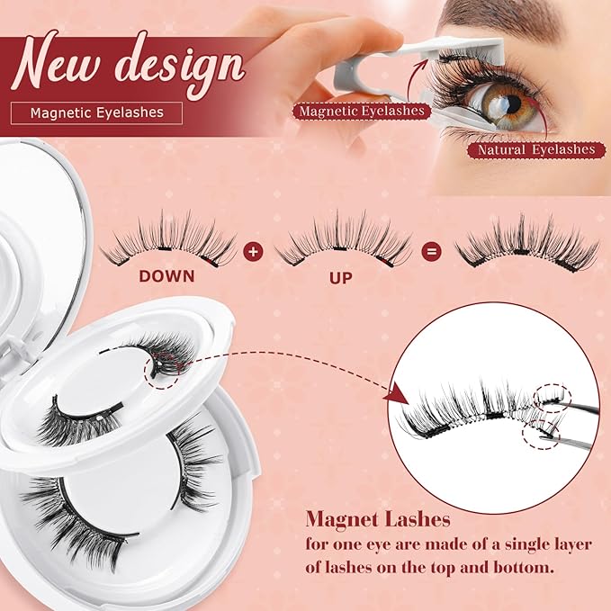 Higu clace Magnetic-Eyelashes with Applicator 2 Pairs Magnetic-Lashes Natural Look Wispy Magnet Lashes Easy to Wear and Remove（DJCX-C+F01）