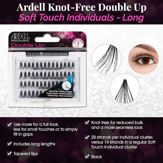 Ardell Individual Lashes False Eyelashes Double Up Soft Touch - Long, Black, DIY Lash Clusters, Reusable Eyelash Extensions, 4 Pack
