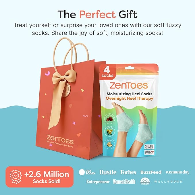 ZenToes Moisturizing Socks for Cracked Heel Treatment, Vitamin E, Olive Oil and Jojoba Oil Infused Heel Socks, Spa Gifts for Women, Mothers Day Gifts (Fuzzy Mint Green, 2 Pairs Regular)