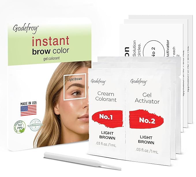 Godefroy Fast Acting Temporary Instant Brow Color, 3 Applications Per Package, Salon Quality Results, Light Brown