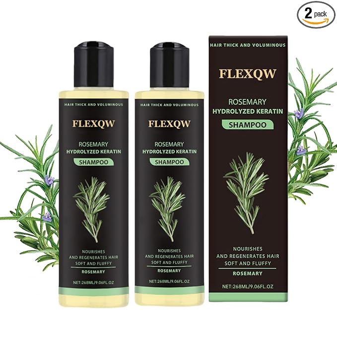 Rosemary Hydrolyzed Keratin Shampoo, Hair Thick and Voluminous, Nourishes and Regenerates Hair, Soft and Fluffy, 268ML/9.06FL OZ (2 Pack)