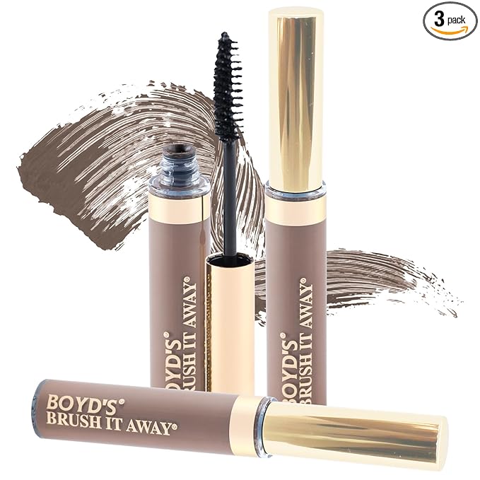 Boyd’s Brush It Away | Grey Hair Root Touch Up for Women & Men | Temporary Hair Color Mascara | Quick-Dry Water-Resistant Concealing Formula | Light Brown, 3-Pack