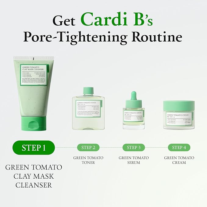 FULLY Green Tomato Pore Cleanser, Cardi B’s Clay Mask Cleanser for Deep Pore Cleanse & Pore Minimizer, Blackhead & Sebum Control, Gentle Face Wash for Women, Korean Skincare