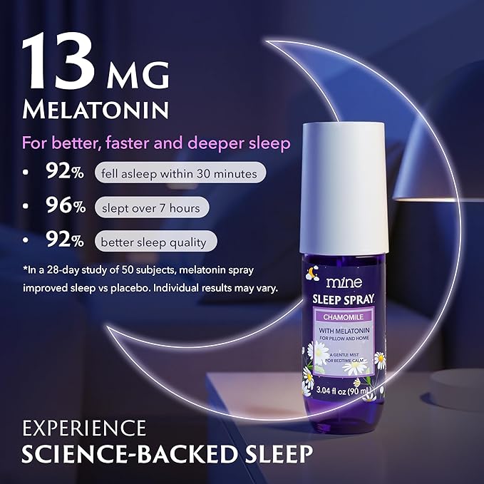 Chamomile Inspired, Lavender Sleep Spray with Melatonin - Relaxing Father Gifts – Natural Pillow Mist for Sleep, Lavender & Cedarwood Blend, Gifts for Teen Girls and Women