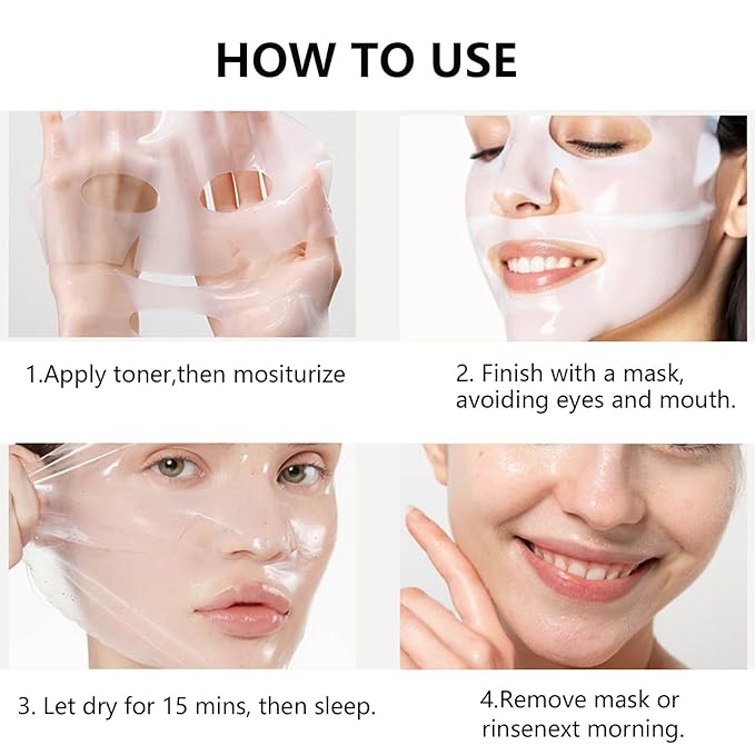 Bio-Collagen Real Deep Mask, Hydrating Overnight Hydrogel Facial Mask, Pore Minimizing, Elasticity Plumping, Korean Skin Care Mask, 5 Pcs Set