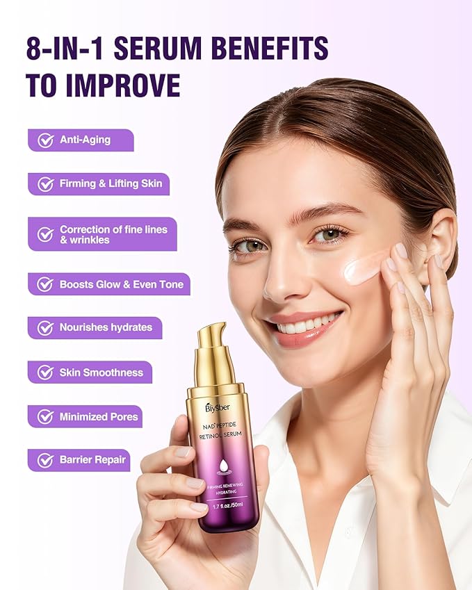 Retinol Peptides Serum for Face: Anti Aging Collagen NAD+ Hydration Serum for Wrinkles Fine Lines, Firming Face Neck Skin for Women Men Day Night
