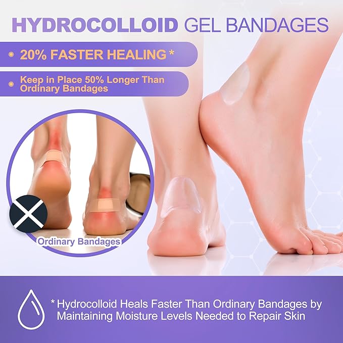 LotFancy Blister Bandages for Feet, 24 Blister Pads and 12 Acne Patches, 8 Size Hydrocolloid Bandage, Waterproof Seal Gel Blister Cushion Variety Pack for Toes Protection, Heel Blister Prevention