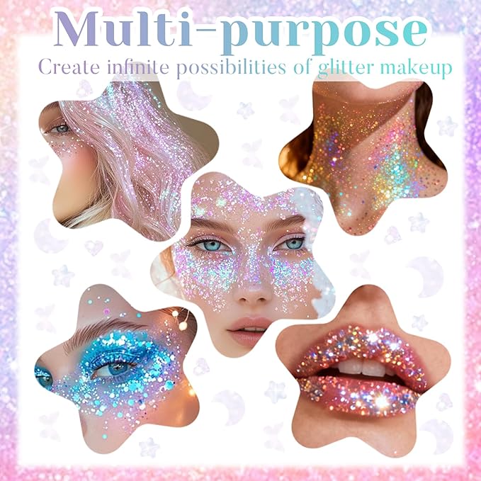 DAGEDA 25 Colors Body Glitter Palette, Face Hair Glitter Gel Holographic Chunky Sequins, Glitters Eyeshadow Body Shimmer Makeup for Rave Outfits Mermaid Accessories