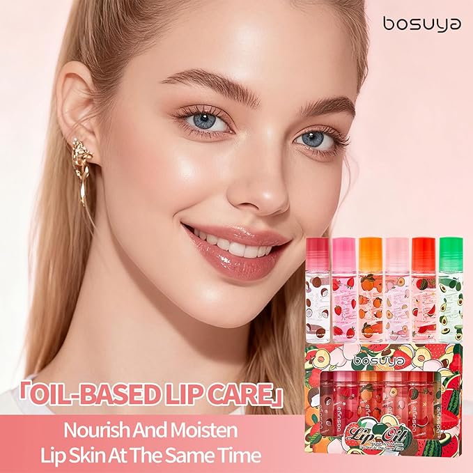 ADMD 6-Pack Tinted Lip Oil Roller Gloss - Hydrating & Non-Sticky for Dry Lips, Moisturizing Lip Care for Women & Men