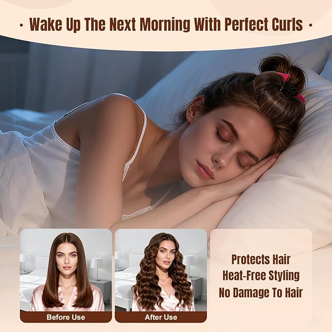 Overnight Heatless Hair Curler, Upgraded with Hair Pad Grippers Satin Jumbo Flexi Blowout Curls Rods, 3pcs No-Heat Styling Tools Curling Rod to Sleep in for All Hair Types - Wine Red