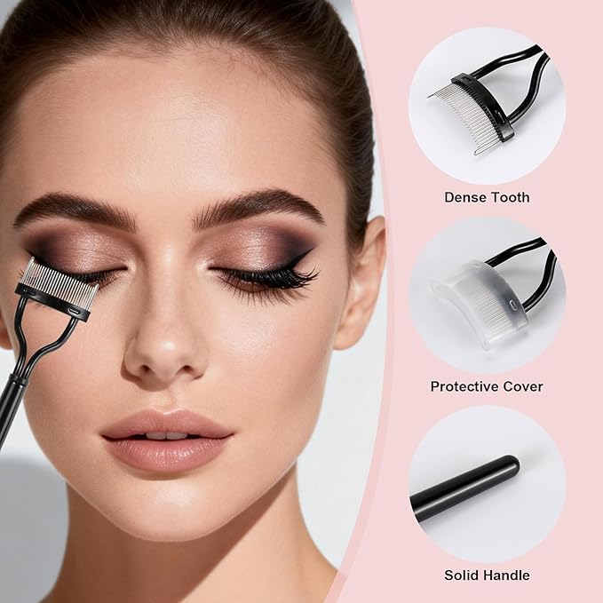 Eyelash Separator Tool Eyelash Comb, Professional Mascara Applicator Definer Eye lash Brush Clump Remover Arc Designed with Comb Cover Eye Makeup Tools for Combing, Separating Lashes (Black)