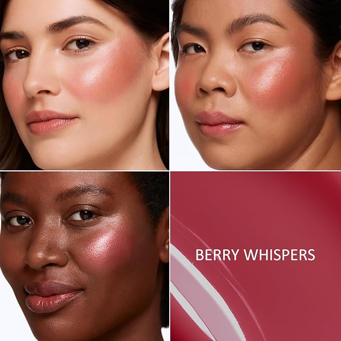 UCANBE Dual-Ended Liquid Blush with Angle Applicator & Built-In Brush, Seamless Buildable Blendable Lightweight Cheek Tint Makeup, Long Lasting Creates Dewy Natural Flush Finish - Berry Whispers