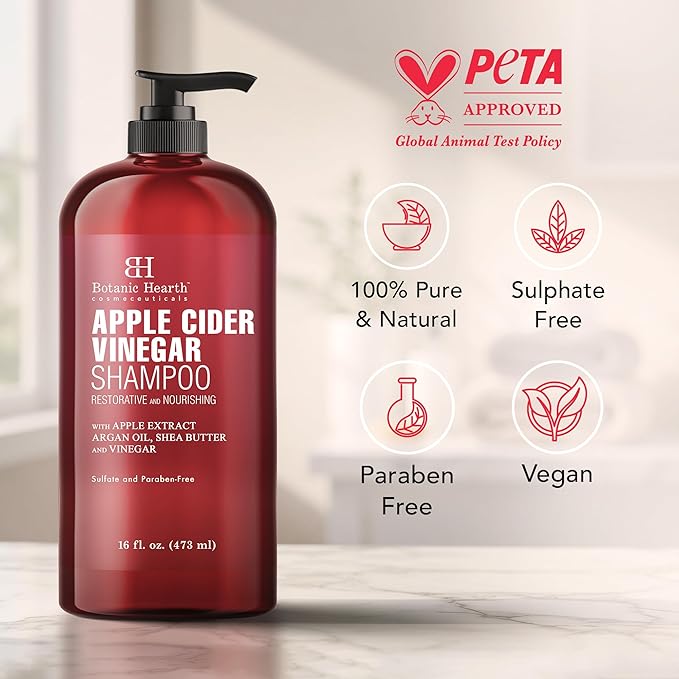 Botanic Hearth Apple Cider Vinegar Shampoo | Clarifying And Nourishing, Reduces Itchy Scalp, Dandruff & Frizz | Sulfate Free, For All Hair Types, Men And Women | 16 Fl Oz