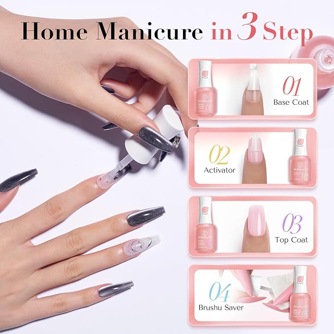 AZUREBEAUTY Dip Powder Liquid Set – Upgraded Care Formula, 4+4Pcs 15ml/0.5oz Base Coat, Activator, Top Coat & Brush Saver, Nail Strengthener with Keratin & Calcium, Low Odor DIY Home Salon
