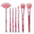 Makeup Brushes Set for Girls, Pink Liquid Flows 7PCS Foundation Fan Powder Blush Lip Eye Shadow Eyebrow Eye Blender Brush Set for Girls Teen Kids as Gift Present