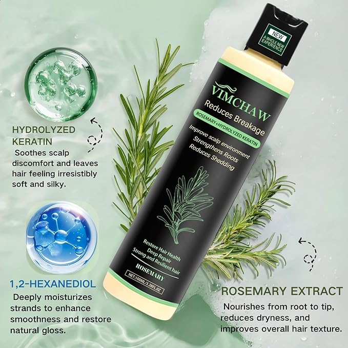 Organic Rosemary Shampoo for Scalp Care - Invigorating Herbal Formula with Mint & Biotin - Strengthening & Volumizing Hair Wash for Thinning Hair, Sulfate-Free (100ml)