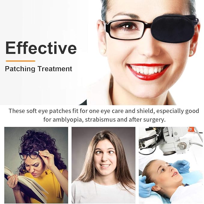eZAKKA Eye Patches for Adults Kids, Eye Patch for Glasses, Medical Soft Eye Patch for Lazy Eye Amblyopia Strabismus and After Surgery (Black+Black)