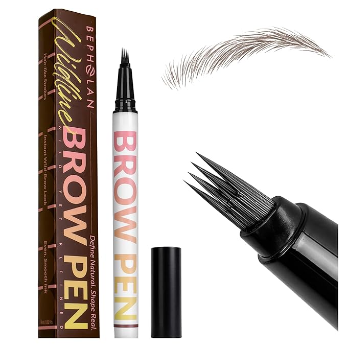 BEPHOLAN Liquid Brown Eyebrow Pen 4-Fork & Precise Brush-Tip Eyebrow Pencil, Hair-Like Natural Brows, Long-Lasting All-Day Wear(Dark Brown)