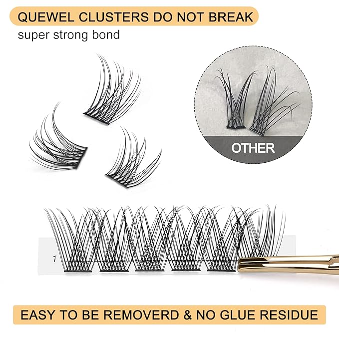 QUEWEL Cluster Lashes 72 Pcs Wide Stem Individual Lashes C/D Curl 8-16mm Length DIY Eyelash Extension False Eyelashes Natural&Mega Styles Soft for Personal Makeup Use at Home (Natural-D-18)