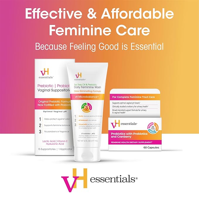 vH Essentials Feminine Foaming Wash with Boric Acid and Prebiotics, Odor Eliminating pH-Balanced Daily Cleanser with Lavender and Chamomile, 5 fl oz