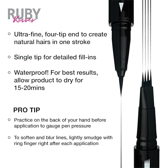 Ruby Kisses Go Brow Microblading Eyebrow Pen, Waterproof Eyebrow Pencil for Women, Dual-Ended Liquid Tattoo Brow Pencil with 4-Fork & Precise Brush Tip for Natural Hair-Like Strokes (Medium Brown)