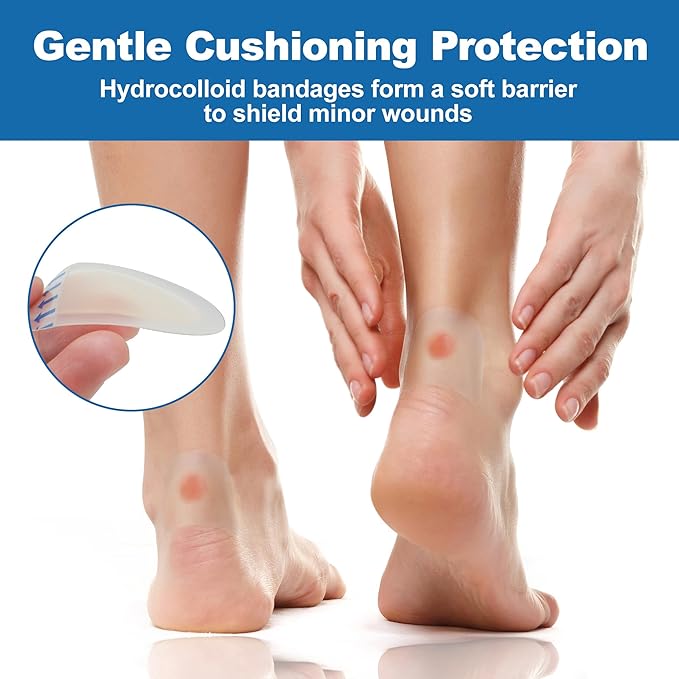 LotFancy Blister Bandages for Feet, 24 Blister Pads and 12 Acne Patches, 8 Size Hydrocolloid Bandage, Waterproof Seal Gel Blister Cushion Variety Pack for Toes Protection, Heel Blister Prevention